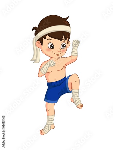 Cartoon funny little Muay Thai fighter