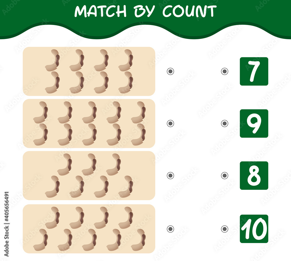 Match by count of cartoon tamarinds. Match and count game. Educational game for pre shool years kids and toddlers