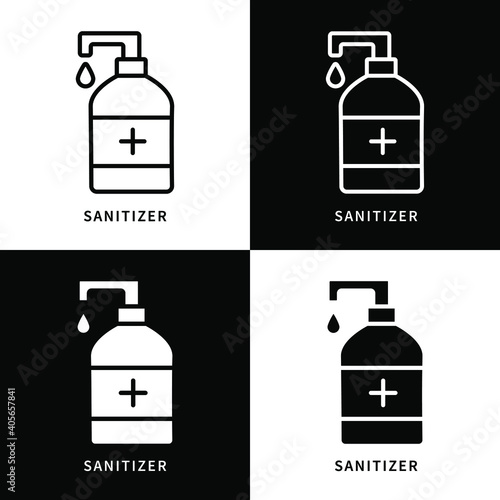 Sanitizer Bottle Icon Symbol Illustration. Soap Gel Lotion Silhouette Logo. Antiseptic Liquid Design Vector Icons Set