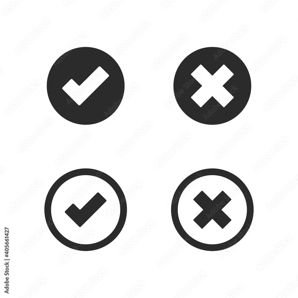 Success, error icon set. Flat vector illustration. Isolated on white background. Success, error icon set. Flat vector illustration. Isolated on white background.