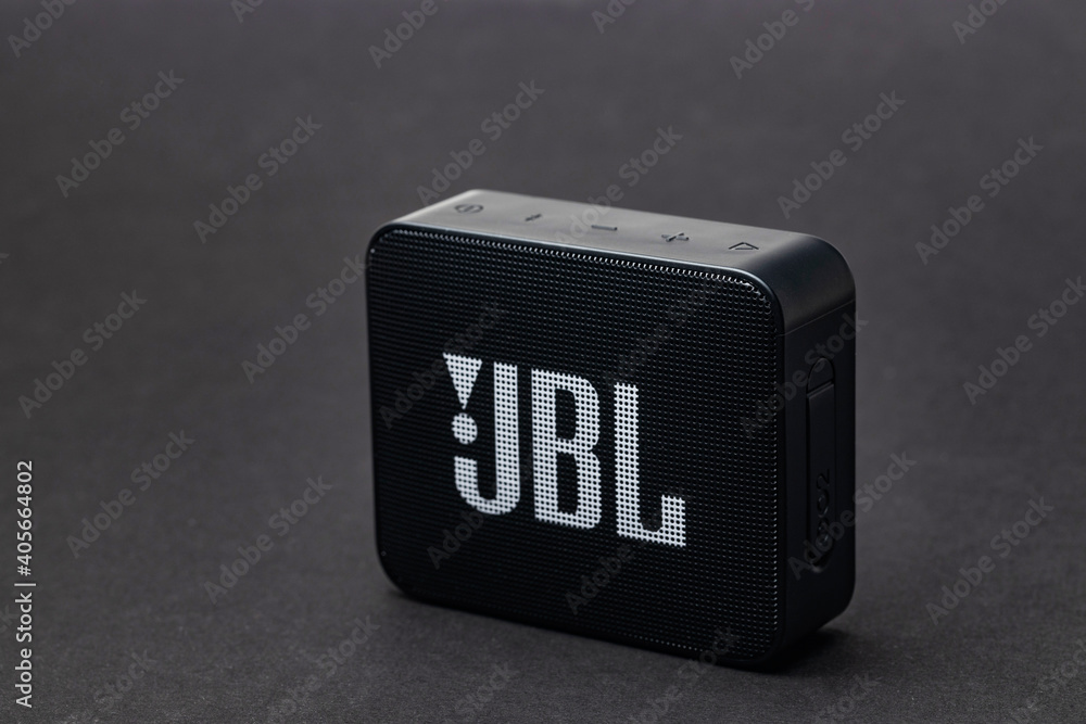 MOSCOW, RUSSIA - DECEMBER 26, 2020: Musical column JBL on a black  background. JBL GO 2. Portable Bluetooth speaker. Stock Photo | Adobe Stock