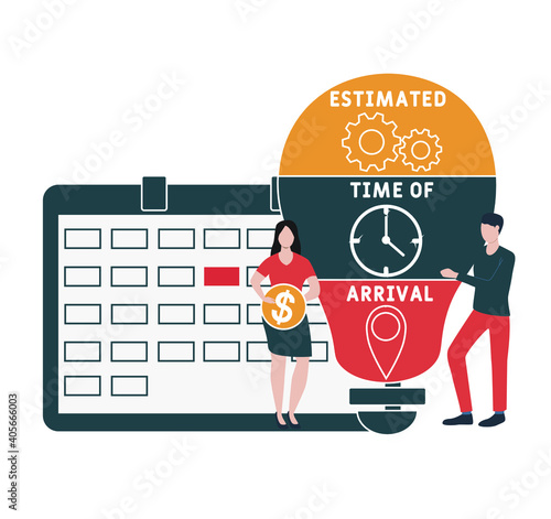 Flat design with people. ETA - Estimated Time of Arrival acronym, business concept background.   Vector illustration for website banner, marketing materials, business presentation, online advertising.