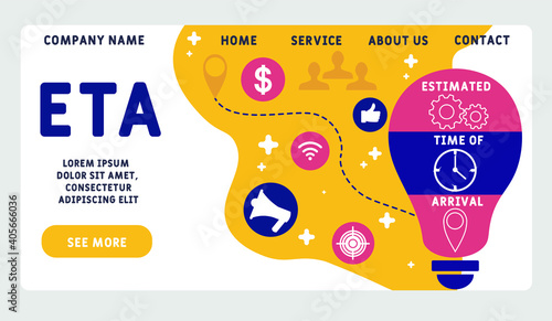 Vector website design template . ETA - Estimated Time of Arrival   acronym. business concept background. illustration for website banner, marketing materials, business presentation, online advertising