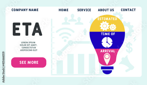 Vector website design template . ETA - Estimated Time of Arrival   acronym. business concept background. illustration for website banner, marketing materials, business presentation, online advertising