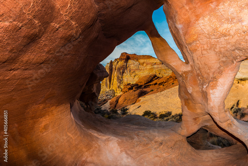 Fire Cave Arch With The White Domes in the Distance, Valley of Fire State Park, Nevada, USA