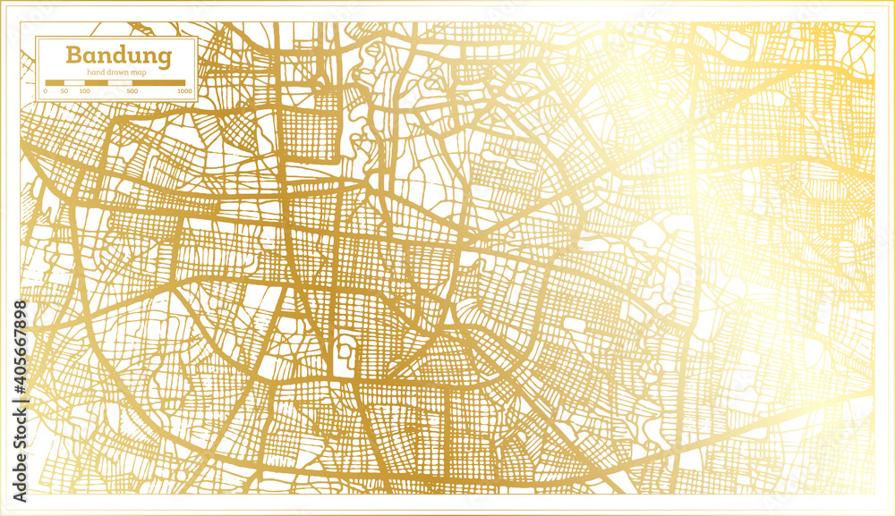 Bandung Indonesia City Map in Retro Style in Golden Color. Outline Map. Bandung Indonesia City Map in Retro Style in Golden Color. Outline Map.