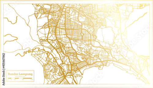Bandar Lampung Indonesia City Map in Retro Style in Golden Color. Outline Map.