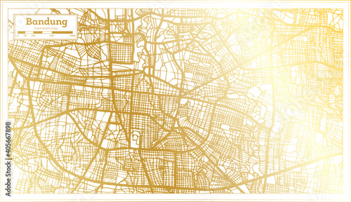 Bandung Indonesia City Map in Retro Style in Golden Color. Outline Map.