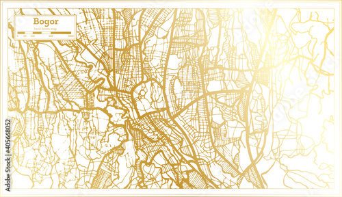 Bogor Indonesia City Map in Retro Style in Golden Color. Outline Map.