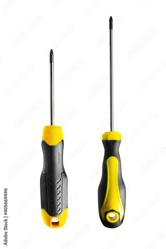 Isolated photo of yellow screwdriver work instruments on white background. Isolated photo of yellow screwdriver work instruments on white background.