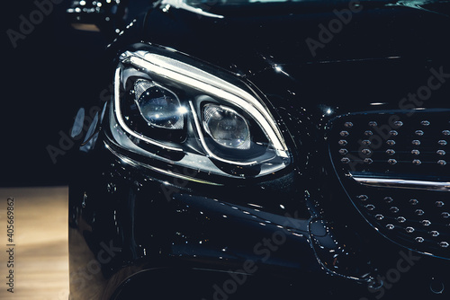 Headlight of a modern luxury car, auto detail,car care concept ,daytime running light