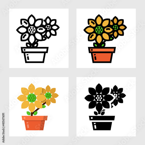 Flower pot icon vector design in filled, thin line, outline and flat style.