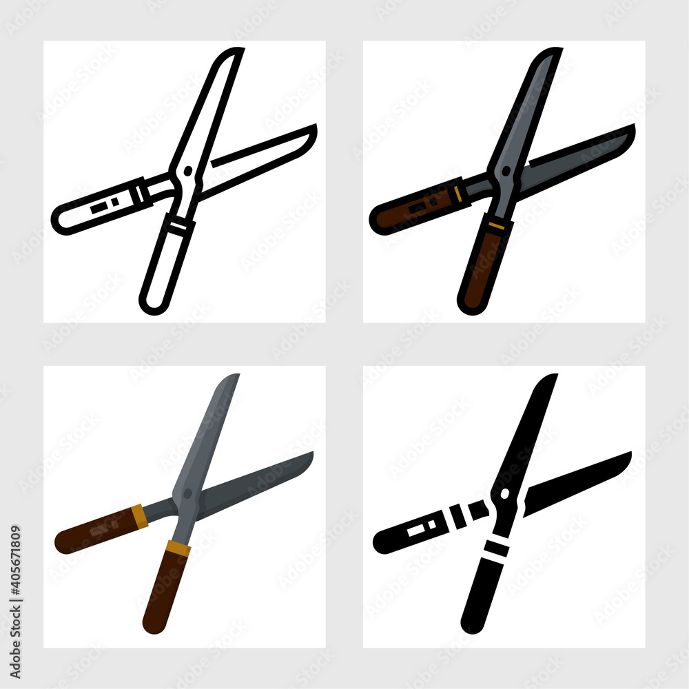 garden shears icon vector design in filled, thin line, outline and flat style. garden shears icon vector design in filled, thin line, outline and flat style.