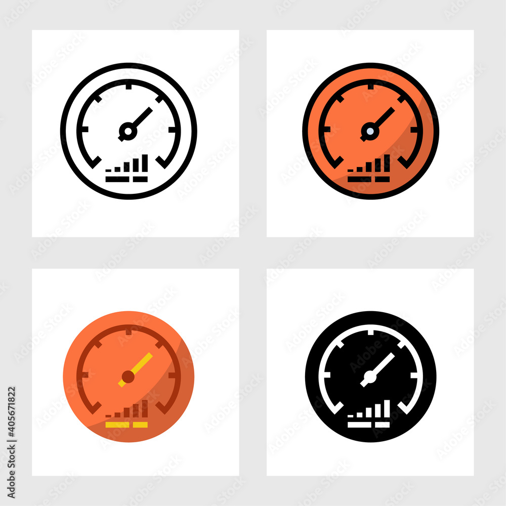 Gauge Car Dashboard Speedometer icon vector design in filled, thin line, outline and flat style.