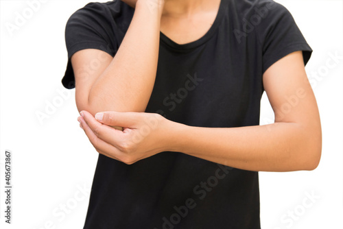 people with elbow pain on white background, Concept with healthcare and medicine