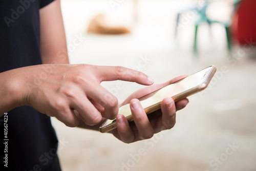 Women using mobile in home