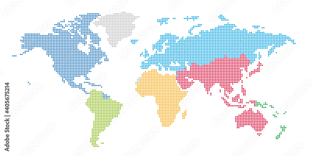 角丸正方形のドットでできた国際サッカー連盟の地図　大西洋中心 文字なし