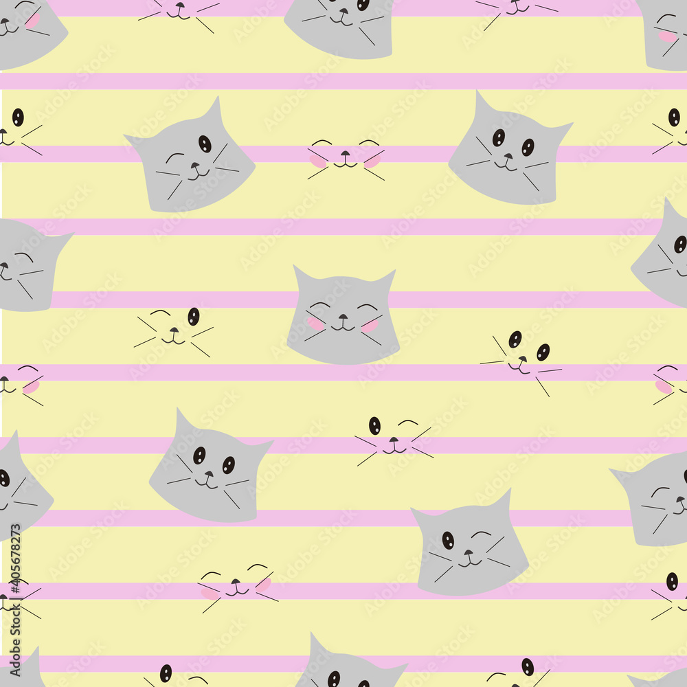 cute cat head with yellow and purple lines