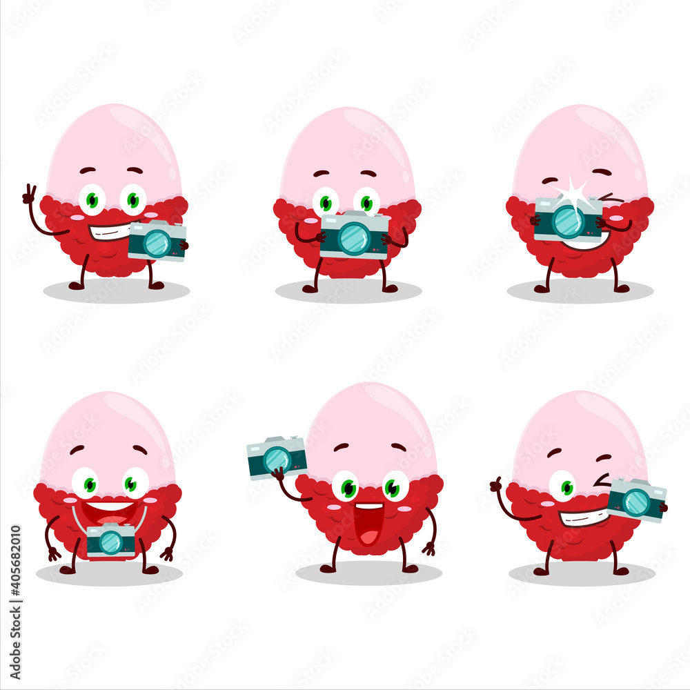 Photographer profession emoticon with slice of lychee cartoon character