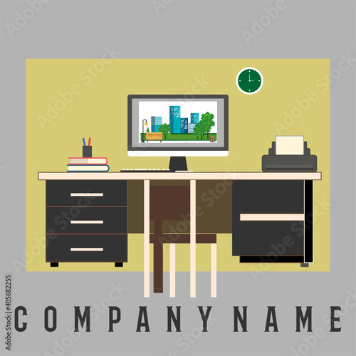 Flat design illustration of a simple study table or workplace  elegant and suitable for your business inspiration.