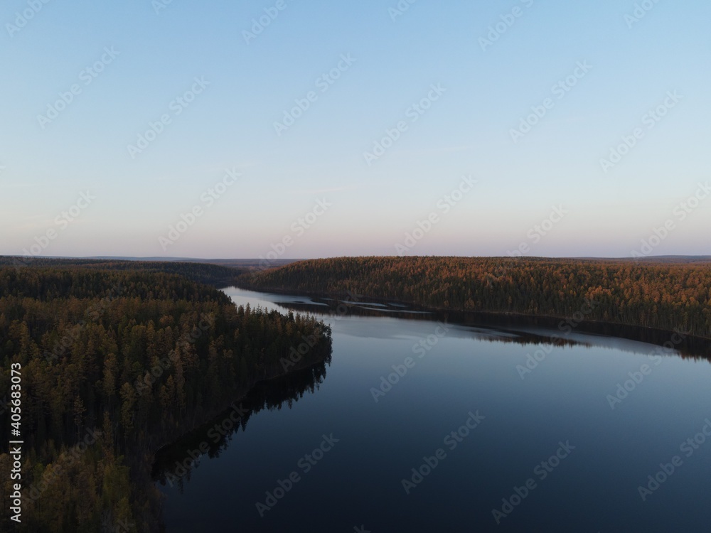 Fototapeta premium The vastness of Yakutia. Taiga, lake.