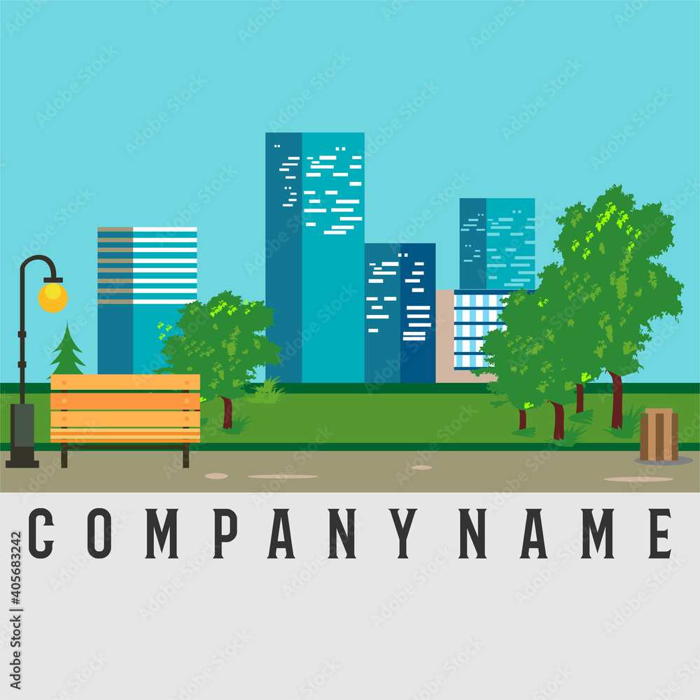 Stockvector Ilustrasi vektor Flat Design dengan panorama perkotaan dan