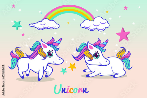 Set of cute unicorns illustration