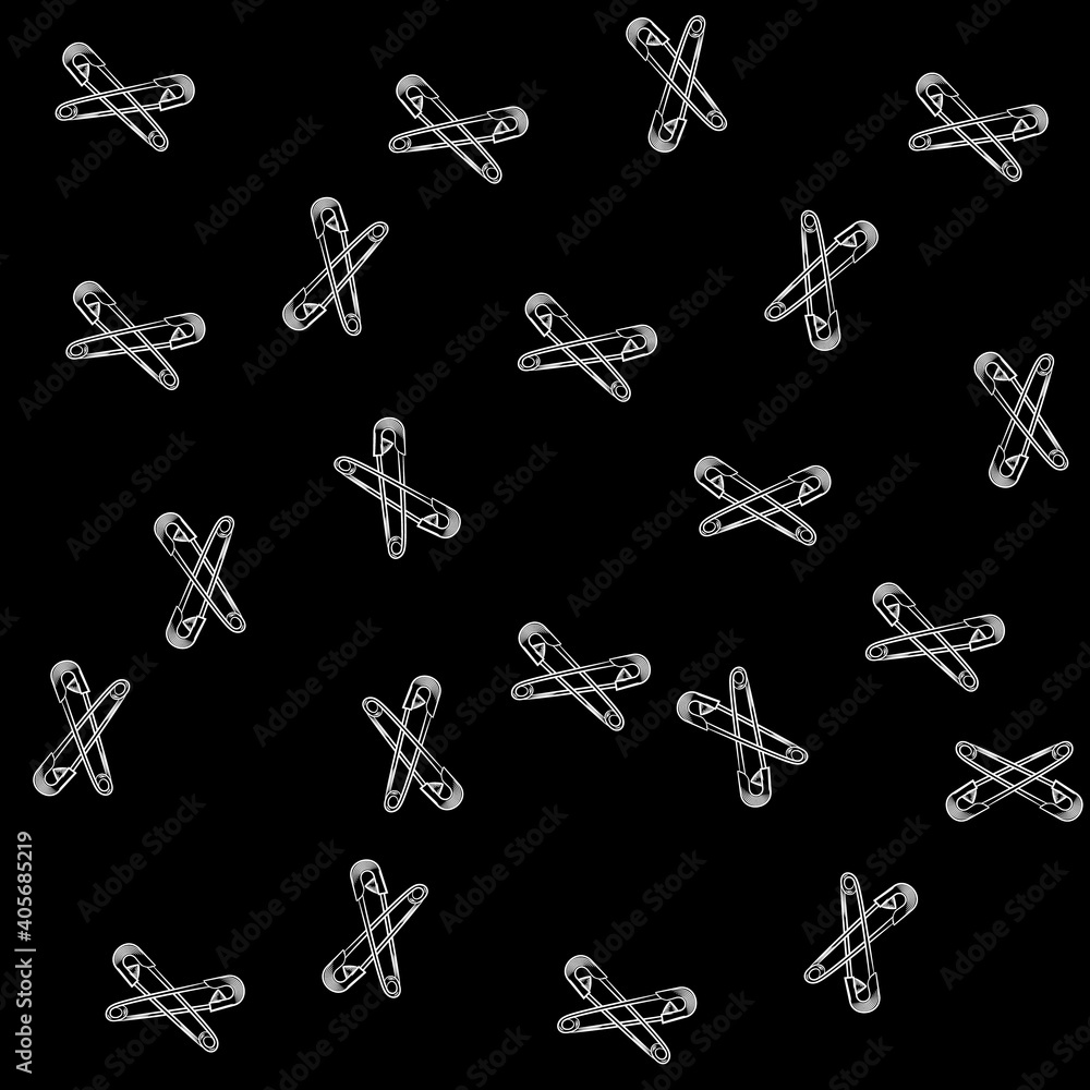 Safety Pins In Black Background Seamless Pattern Safety Pins In Black Background Seamless Pattern