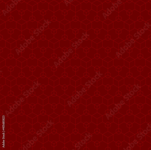 cubes and hexagons. grid structure. vector seamless pattern. red repetitive background. fabric swatch. wrapping paper. continuous print. design element for decor, apparel, phone case, textile