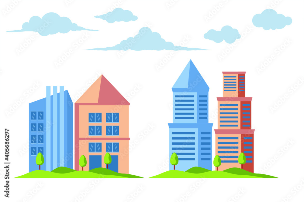 City buildings on the background of buildings under construction 