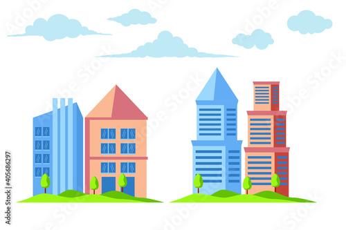 City buildings on the background of buildings under construction 