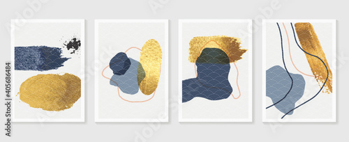 Luxury gold abstract arts background. Wall arts vector. Japanese oriental style abstract arts with gold texture and brush design for wall framed prints, canvas prints, poster, home decor, cover and wa