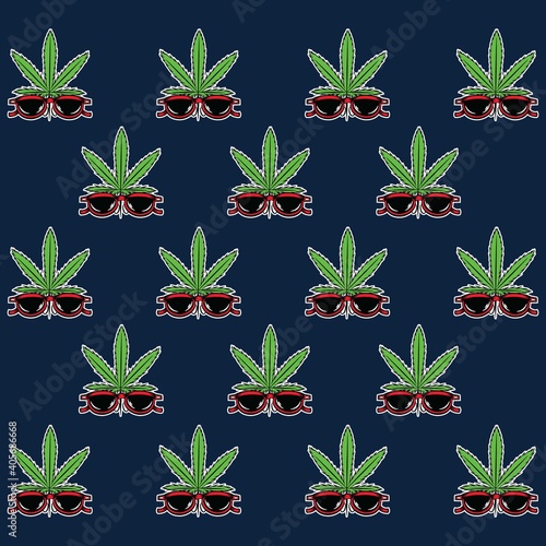 Illustration pattern sunglasses and cannabis with background for fashion design and other products