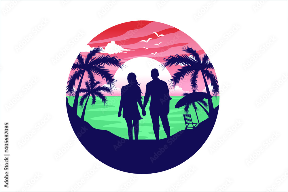 A couple enjoying the summer vacation romantically and full of love