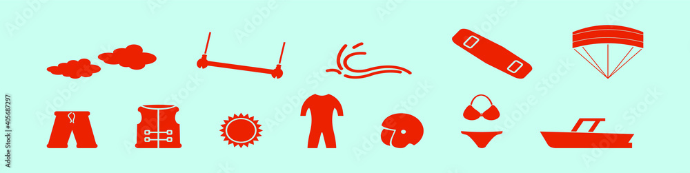 set of kite surfing cartoon icon design template with various models. vector illustration isolated on blue background