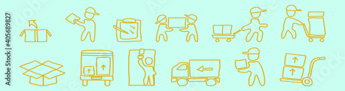 set of delivery man cartoon icon design template with various models. vector illustration isolated on blue background