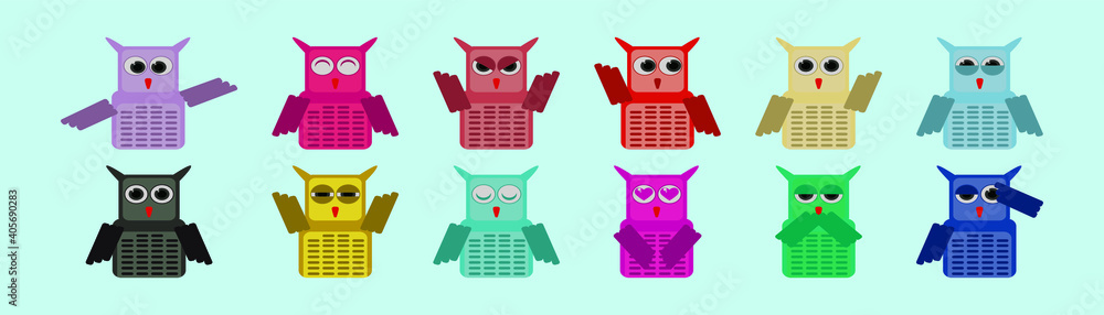 set of owl cartoon icon design template with various models. vector illustration isolated on blue background set of owl cartoon icon design template with various models. vector illustration isolated on blue background