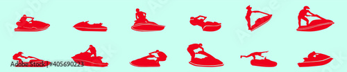 set of jet ski cartoon icon design template with various models. vector illustration isolated on blue background