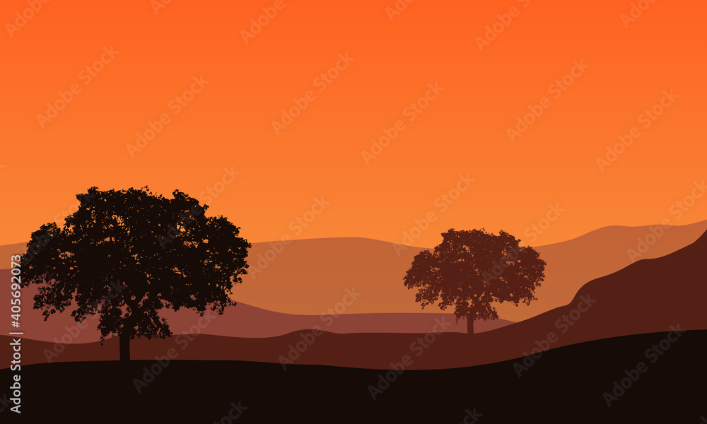 Nature scenic at dramatic sunset in the afternoon. Vector illustration