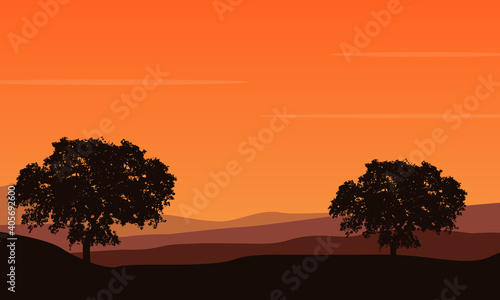 Stunning color sky at sunset on the city edge. Vector illustration