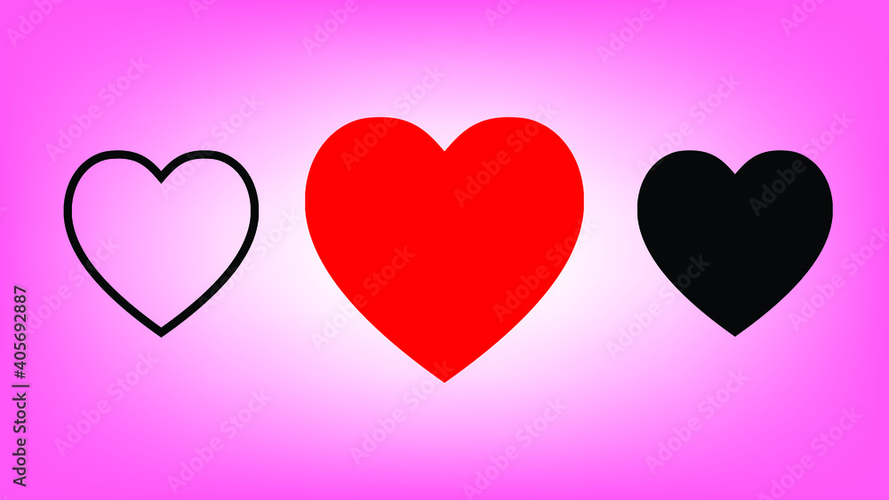 Pink color Background It consists of a line heart,
red heart, and black heart. Collection of heart illustrations.
Love symbol icon set love symbol.
