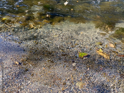 The surface of the Tsuki River flowing through the Ranzan Valley in Ranzan-Town, Hiki-District, Saitama Prefecture, Japan.