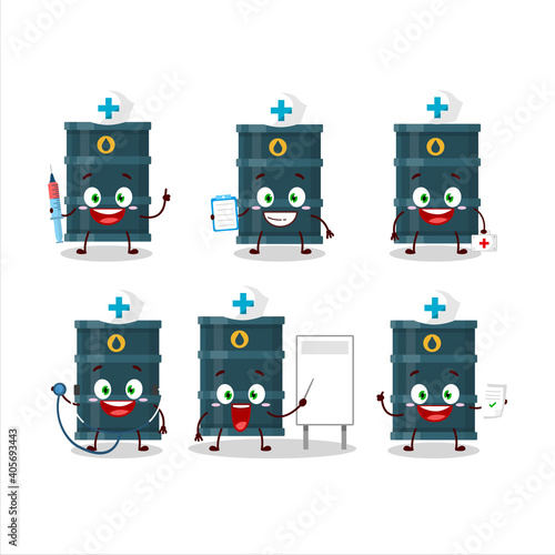 Doctor profession emoticon with oil drum cartoon character