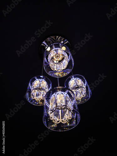 Beautiful and magnificent handing bulbs with black background, chandeliers.