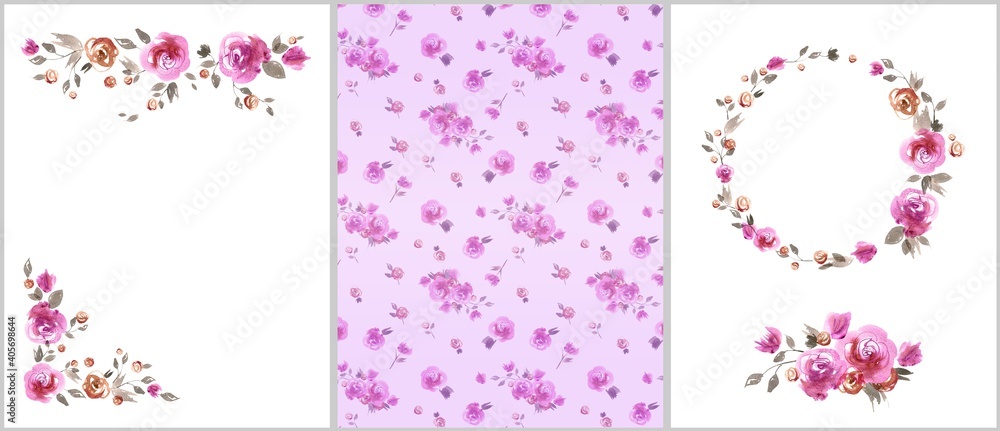 Invitation template with
watercolor flowers. Pink roses Invitation template with
watercolor flowers. Pink roses
