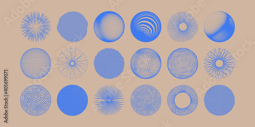 Spheres formed by many dots or lines. Abstract design elements. 3d vector illustration for science, education or medicine.