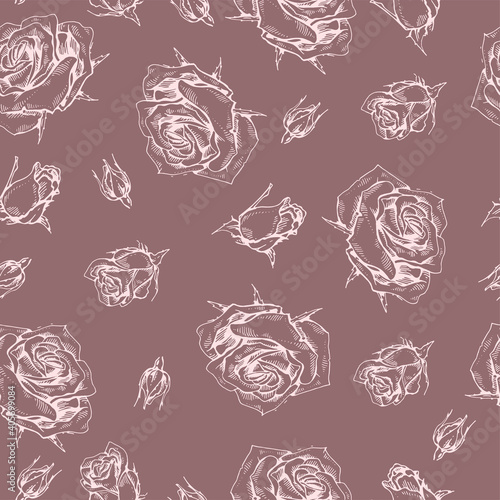 Seamless Pattern with Roses . Detailed hand-drawn sketches, vector