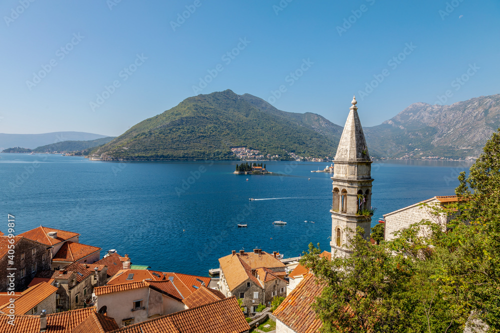 View from Perast to the Bay of Kotor. Montenegro