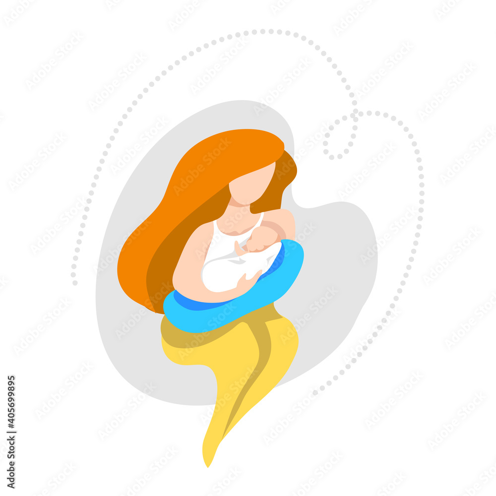 Obraz premium Woman breastfeeding her newborn baby in cradle position.