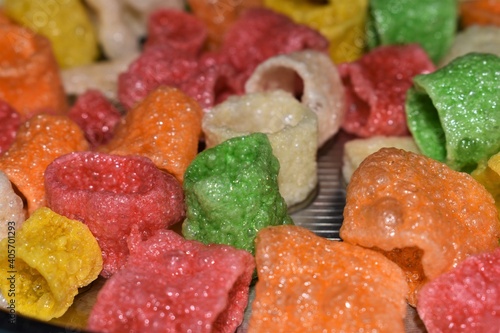 Obraz na płótnie colorful testy snacks closeup background 
